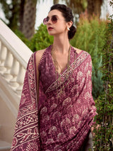 Alluring Wine Digital Printed Silk Casual Wear Saree With Blouse
