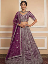 Navy Net Lehenga with Embroidery for Wedding Wear