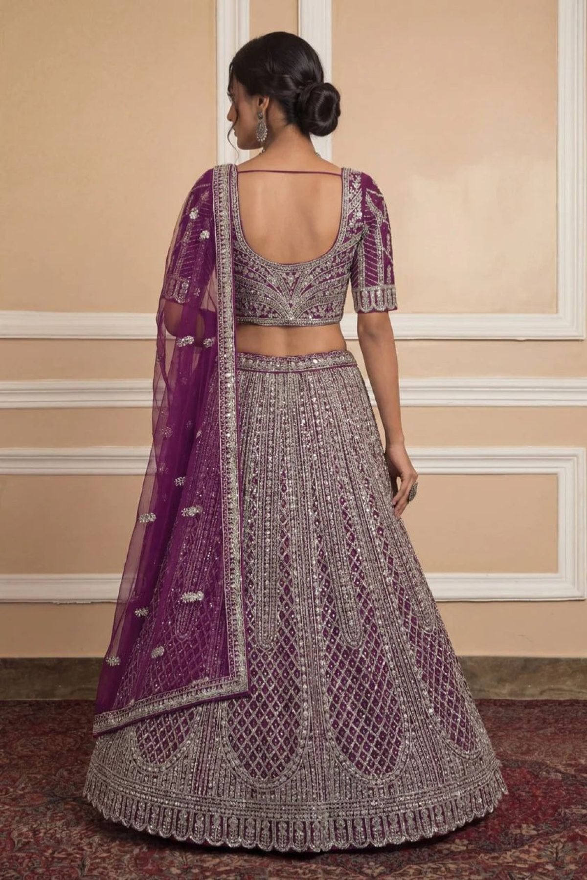 Navy Net Lehenga with Embroidery for Wedding Wear