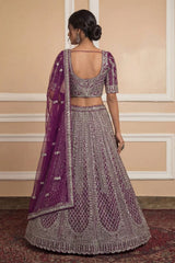 Navy Net Lehenga with Embroidery for Wedding Wear