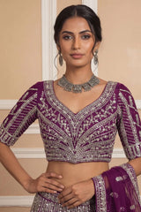Navy Net Lehenga with Embroidery for Wedding Wear