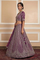 Navy Net Lehenga with Embroidery for Wedding Wear