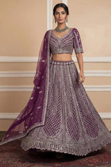 Navy Net Lehenga with Embroidery for Wedding Wear