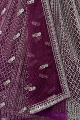 Navy Net Lehenga with Embroidery for Wedding Wear