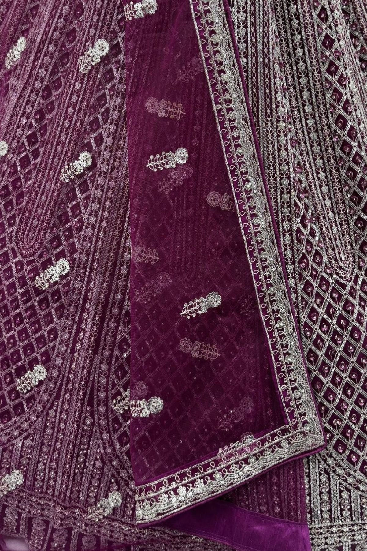 Navy Net Lehenga with Embroidery for Wedding Wear