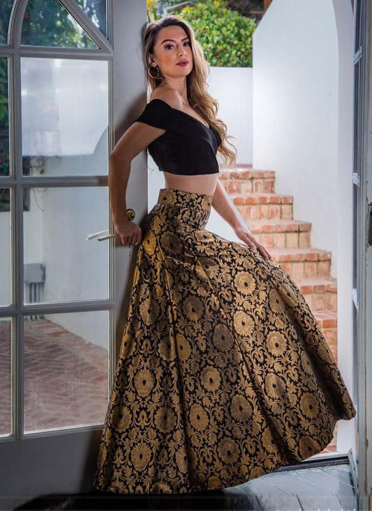 Amazing Black Color Banarasi Silk Material Silk Weave Lehenga Choli