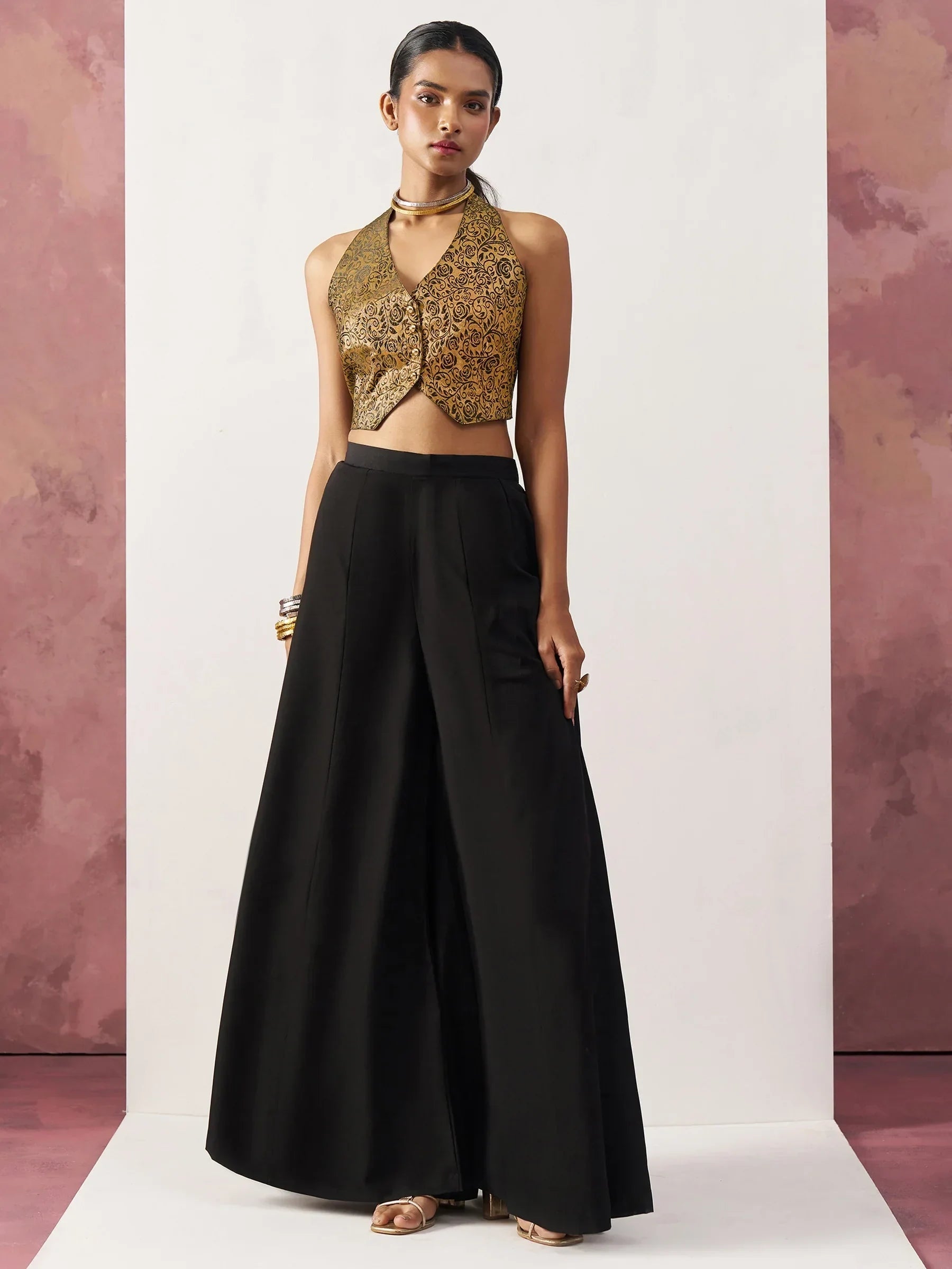Amazing Black Jacquard Waistcoat Indo-Western Co-Ord Set
