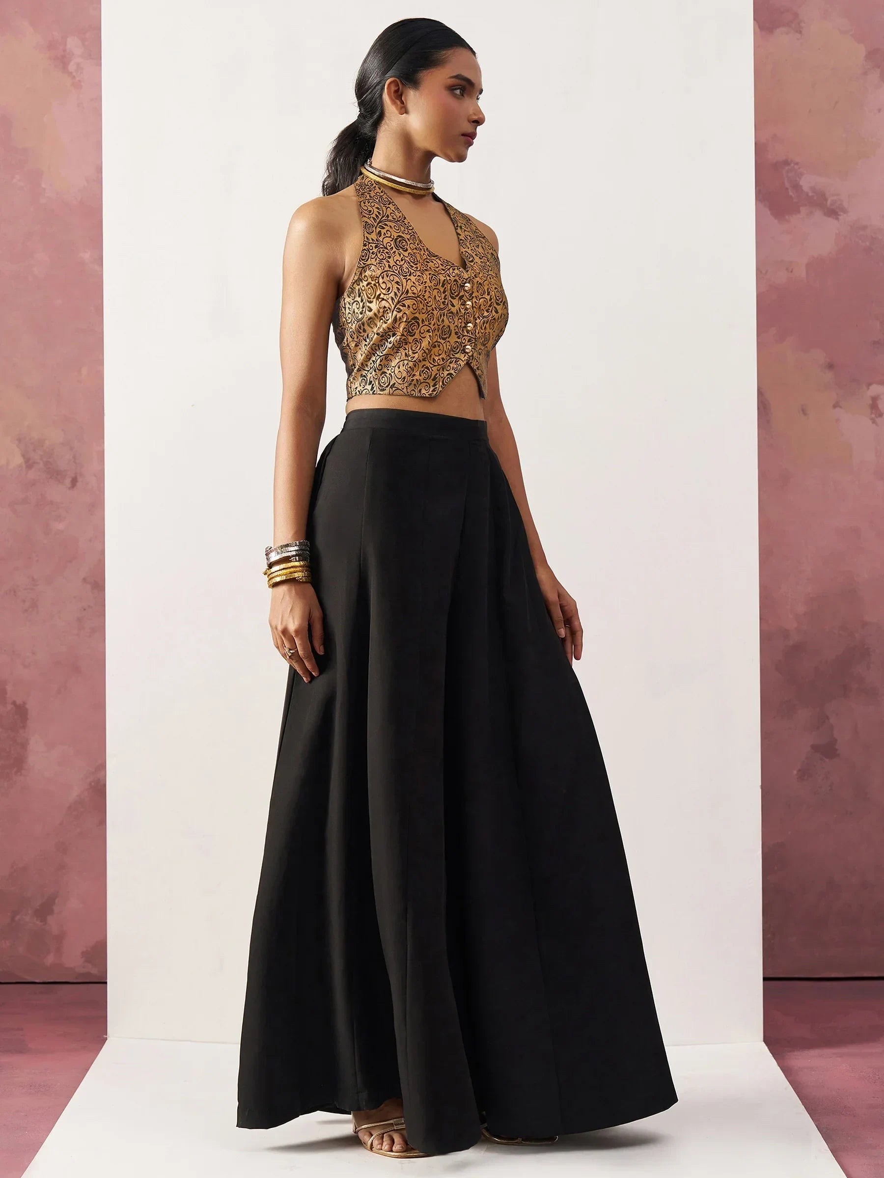 Amazing Black Jacquard Waistcoat Indo-Western Co-Ord Set