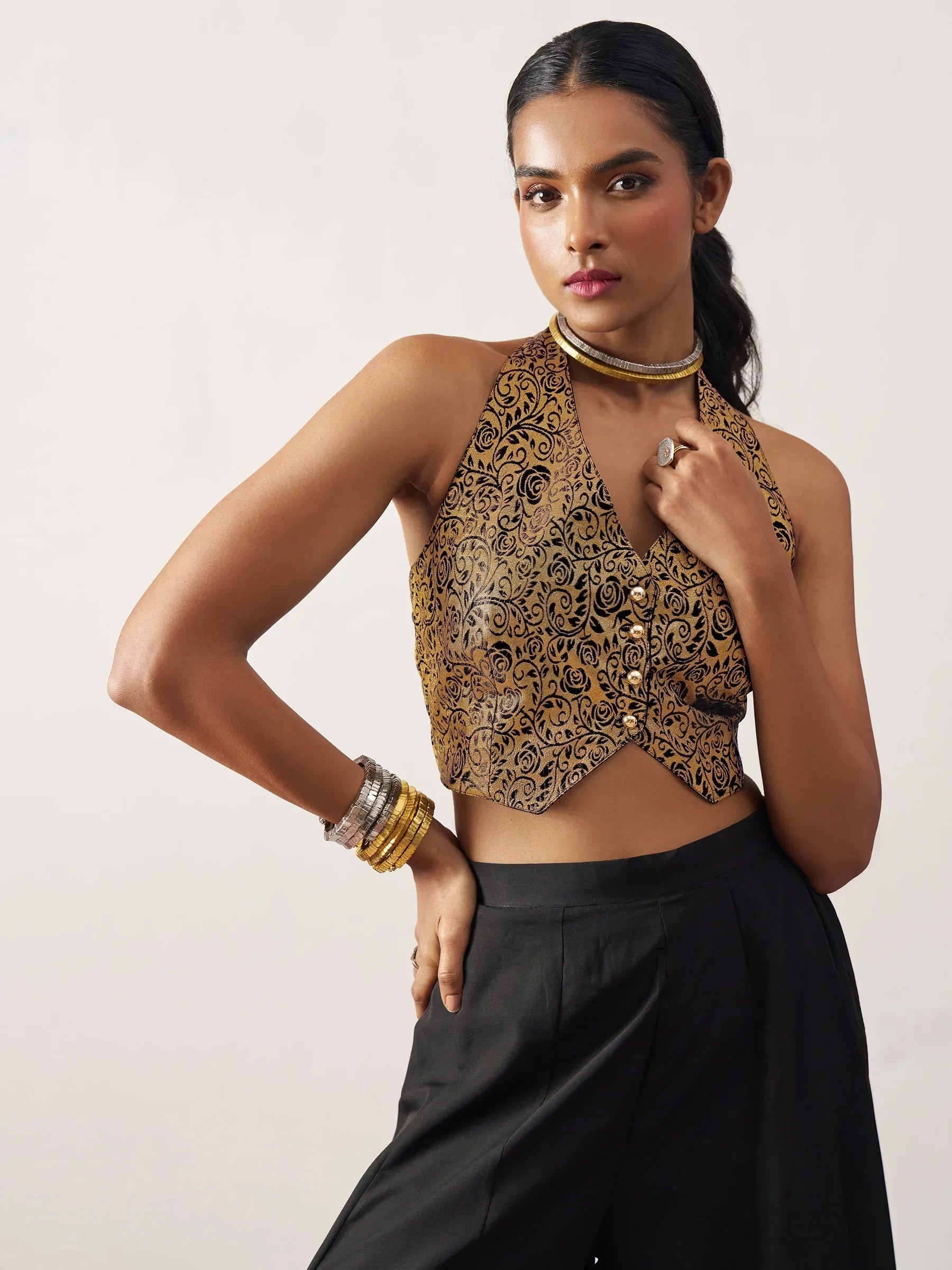 Amazing Black Jacquard Waistcoat Indo-Western Co-Ord Set