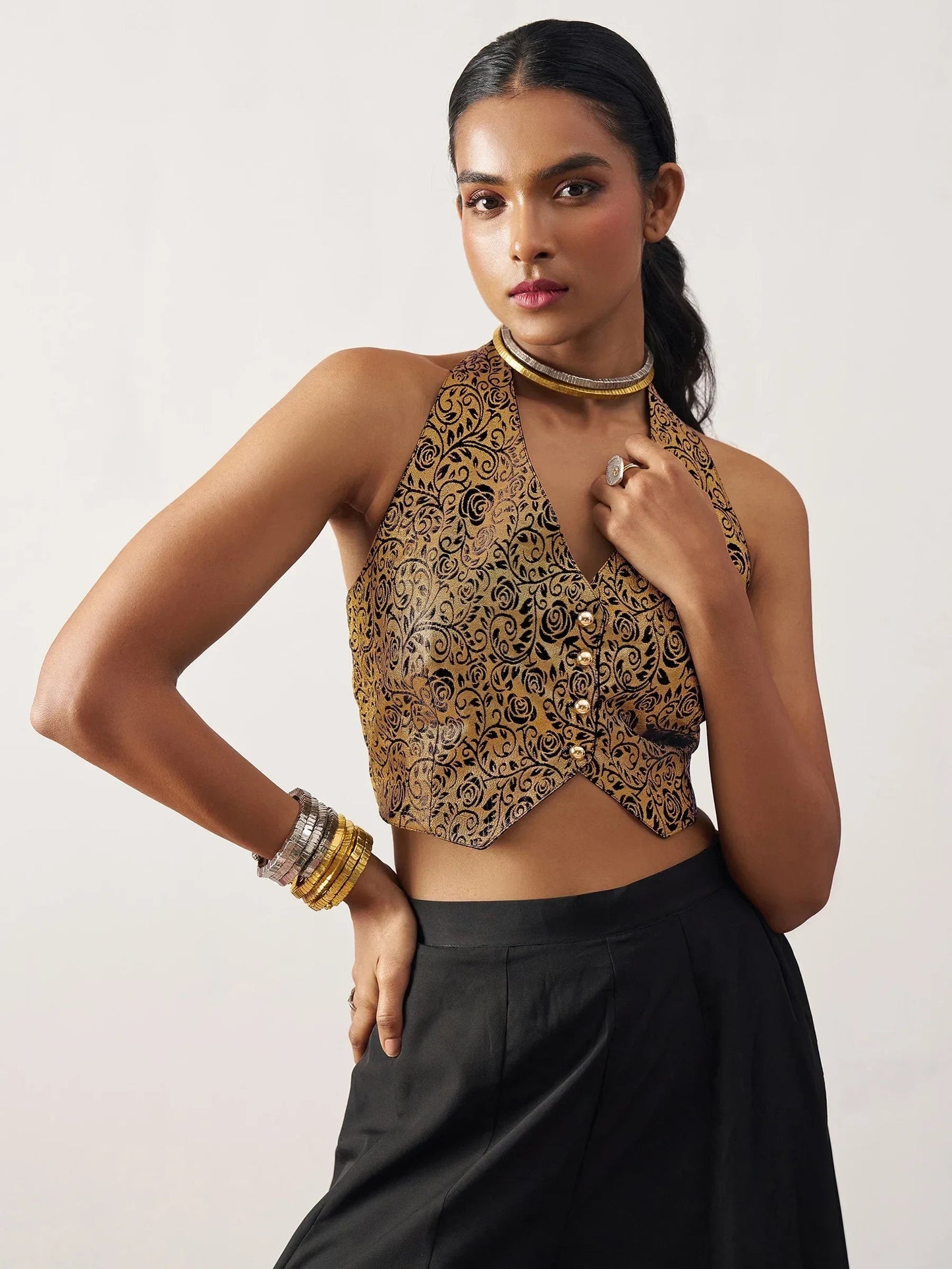 Amazing Black Jacquard Waistcoat Indo-Western Co-Ord Set