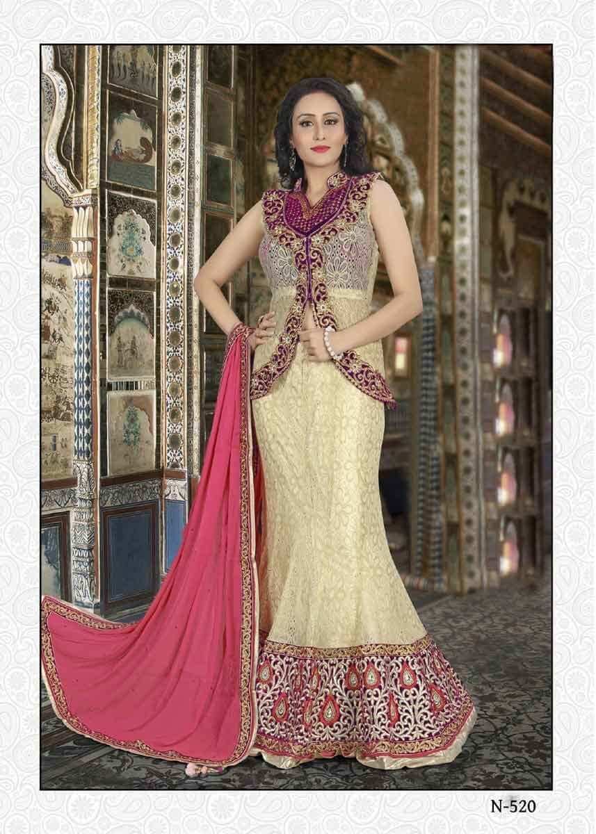 Amazing cream color fancy net wedding wear lehenga