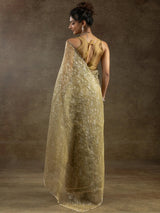 Amazing Mustard Yellow Zari Weaving Organza Festive Wear Pre-Stitched Saree
