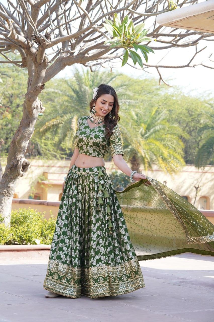 Amazing Viscous Jacquard Heavy Sequins Embroidered Lehenga Choli Set