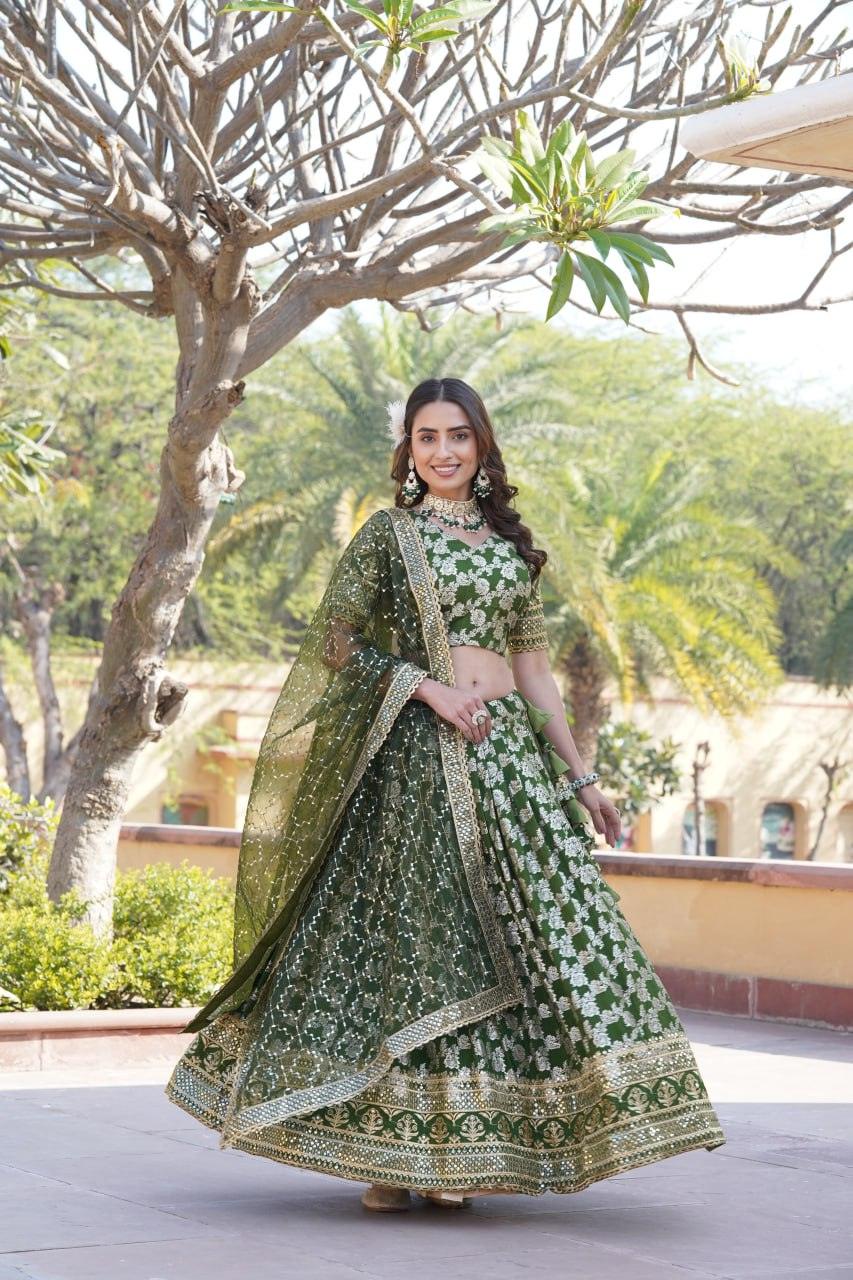 Amazing Viscous Jacquard Heavy Sequins Embroidered Lehenga Choli Set