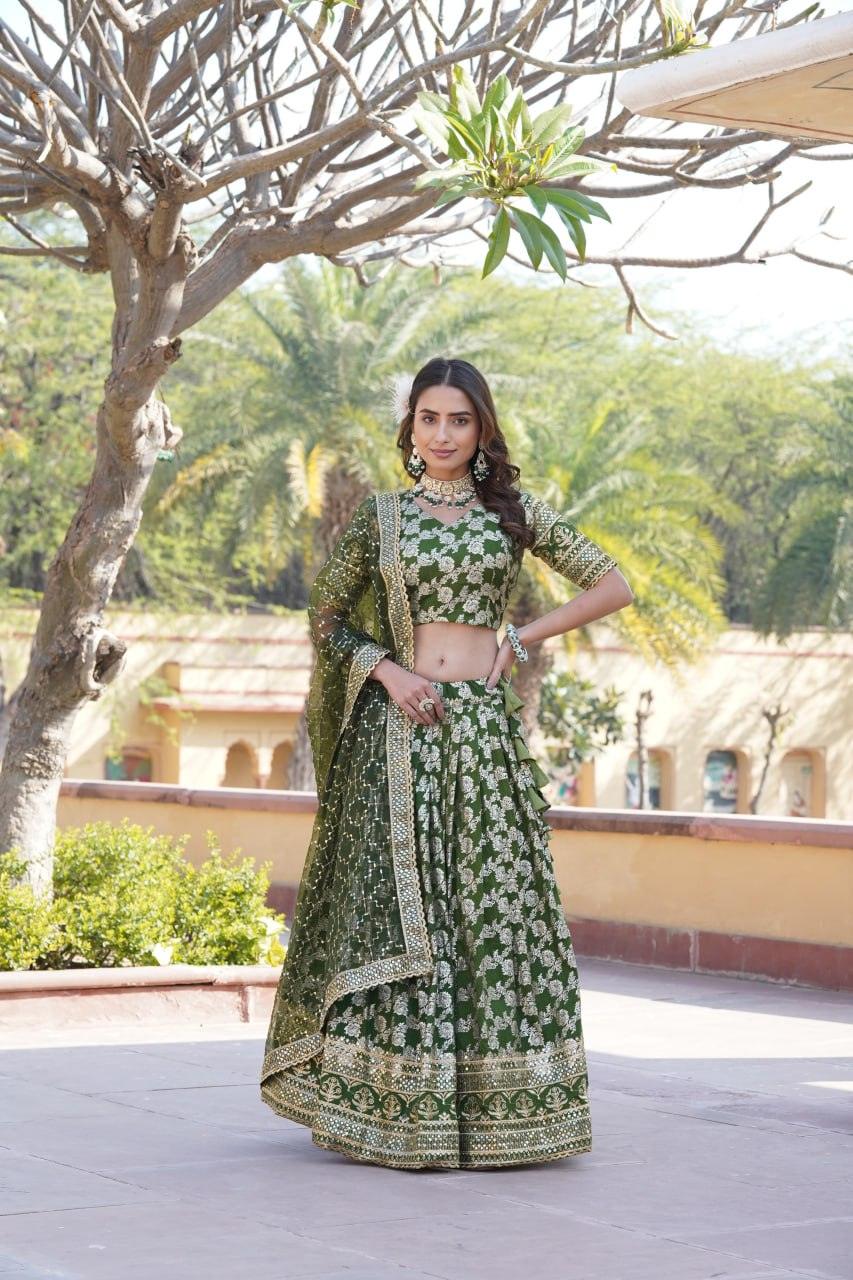 Amazing Viscous Jacquard Heavy Sequins Embroidered Lehenga Choli Set