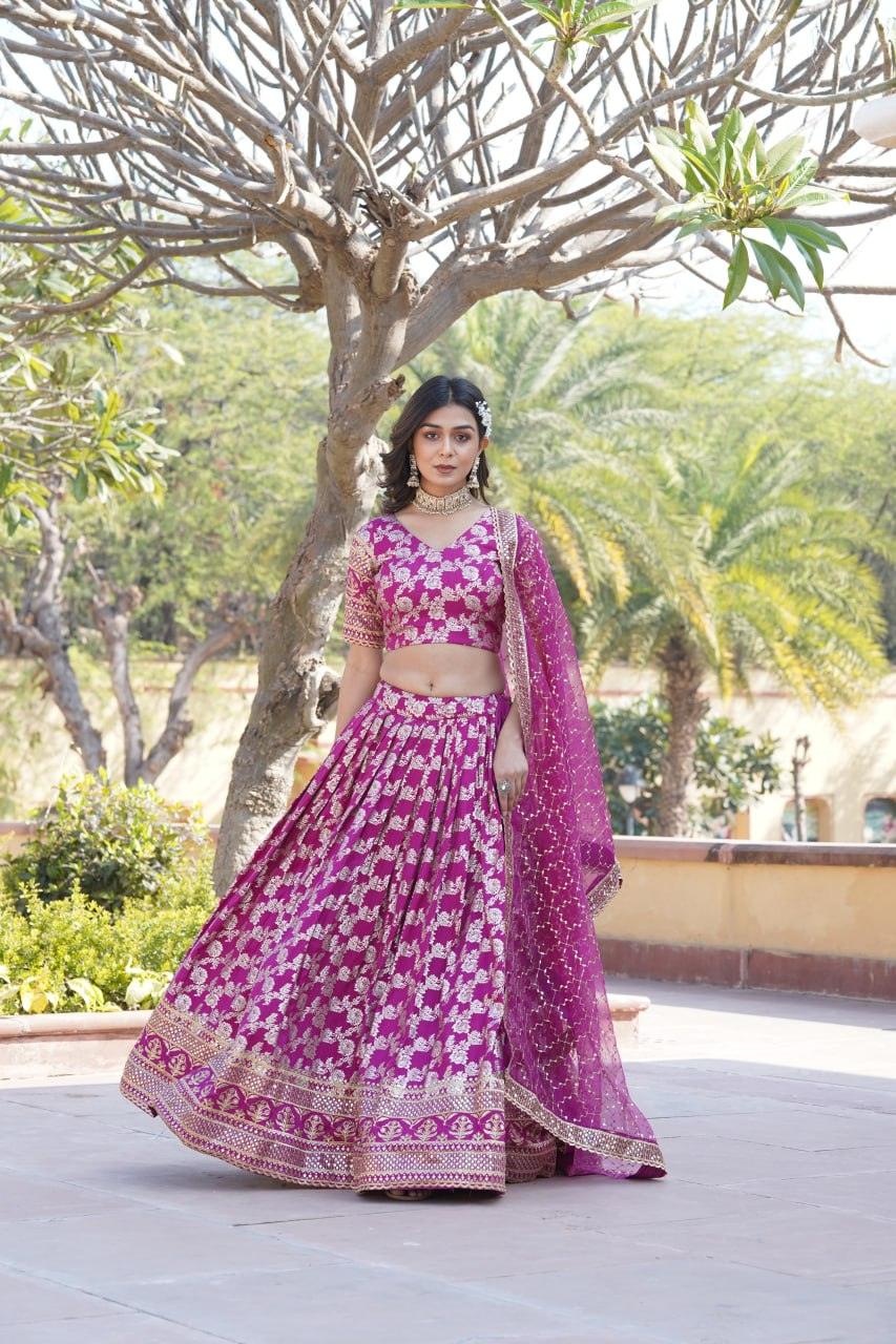 Amazing Viscous Jacquard Heavy Sequins Embroidered Lehenga Choli Set