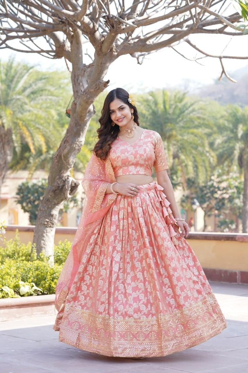 Amazing Viscous Jacquard Heavy Sequins Embroidered Lehenga Choli Set