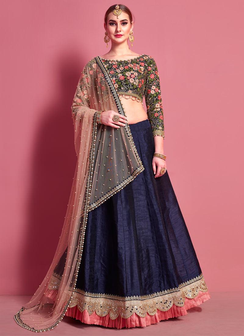 Amusing Navy Blue Heavily Embellished Flared Lehenga Choli