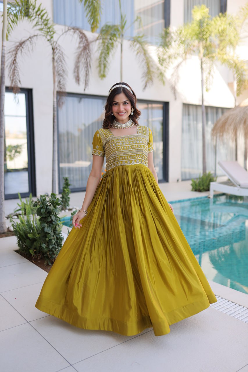 Anarkali Gown with Sequins, Zari Work