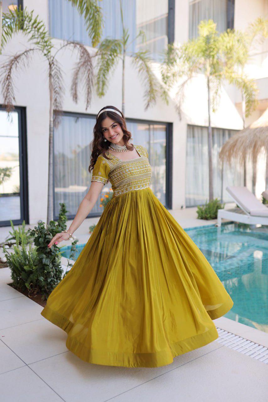 Anarkali Gown with Sequins, Zari Work