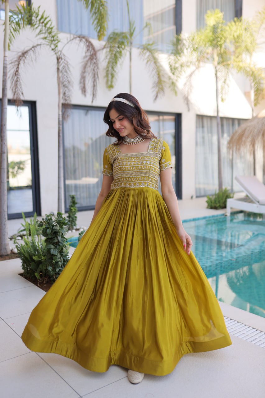 Anarkali Gown with Sequins, Zari Work