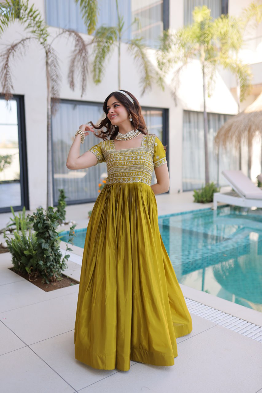 Anarkali Gown with Sequins, Zari Work