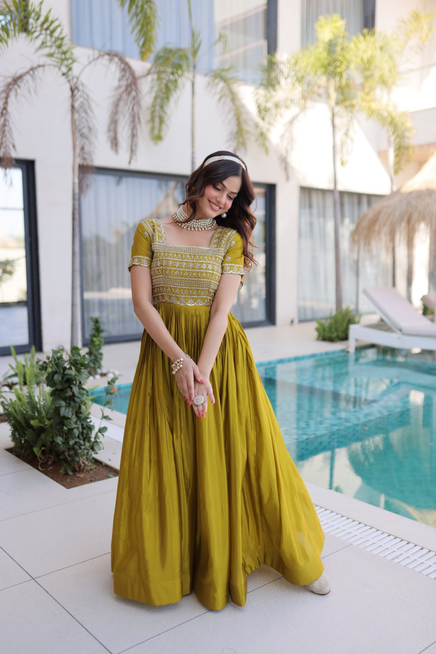 Anarkali Gown with Sequins, Zari Work