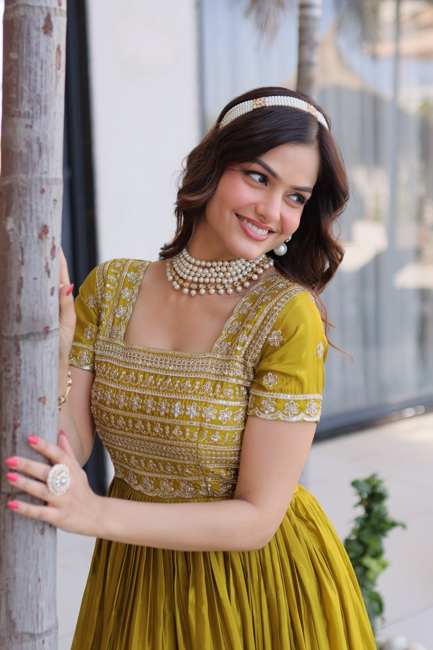 Anarkali Gown with Sequins, Zari Work
