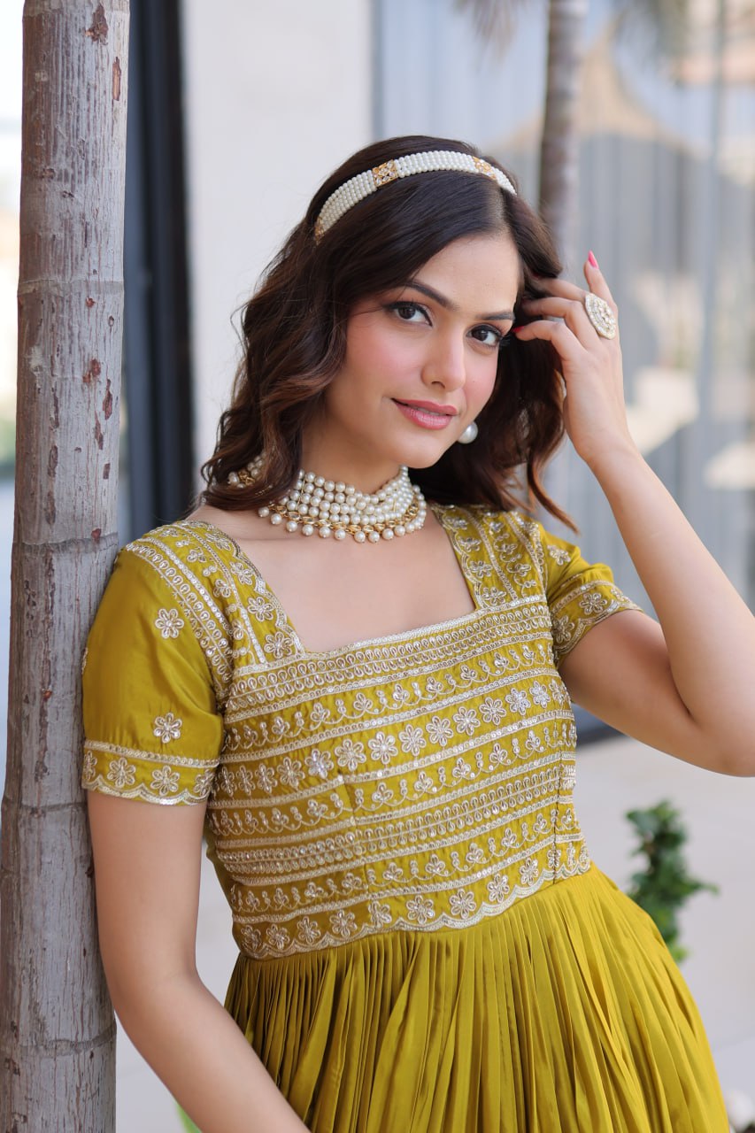 Anarkali Gown with Sequins, Zari Work