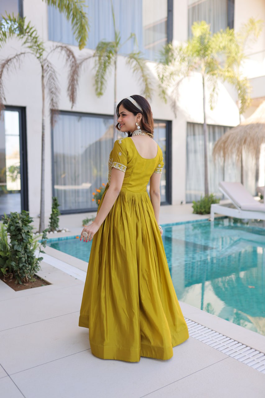 Anarkali Gown with Sequins, Zari Work