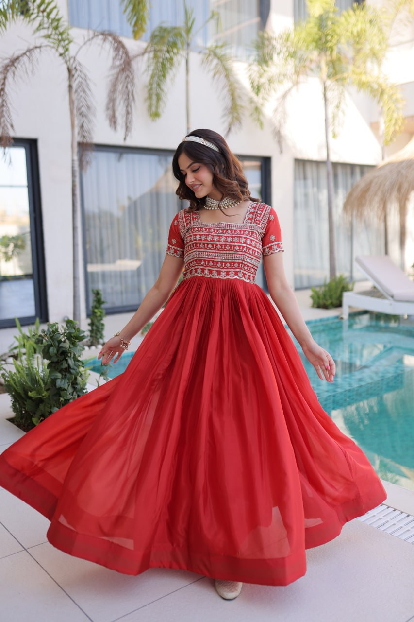 Anarkali Gown with Sequins, Zari Work