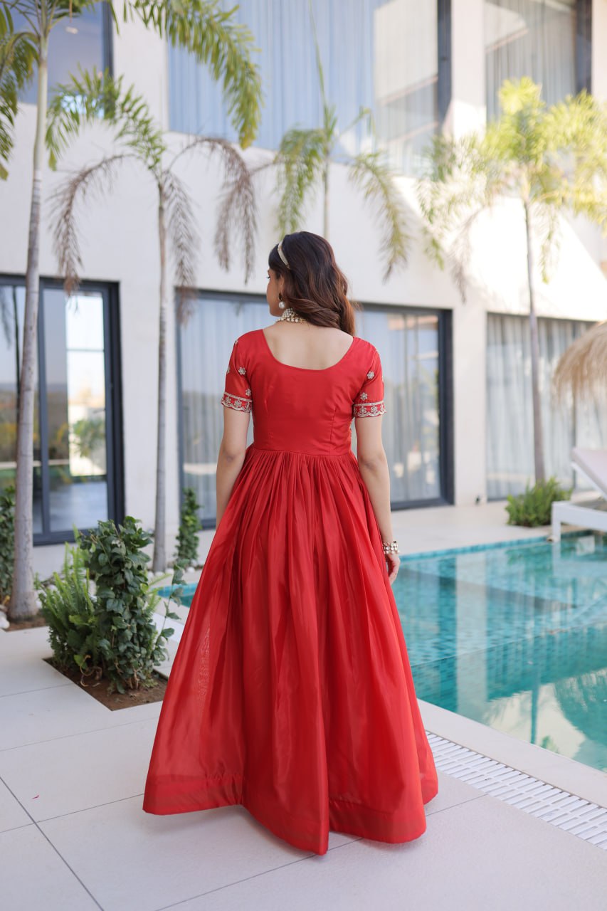 Anarkali Gown with Sequins, Zari Work