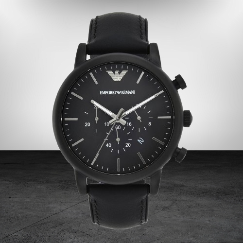 Branded Emporio Armani Luigi Round Quartz Black Dial Men Watch - AR1970 | Mameraa Watch Store