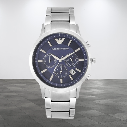 Branded Emporio Armani Renato Round Quartz Blue Dial Men Watch - AR2448 | Mameraa Watch Store