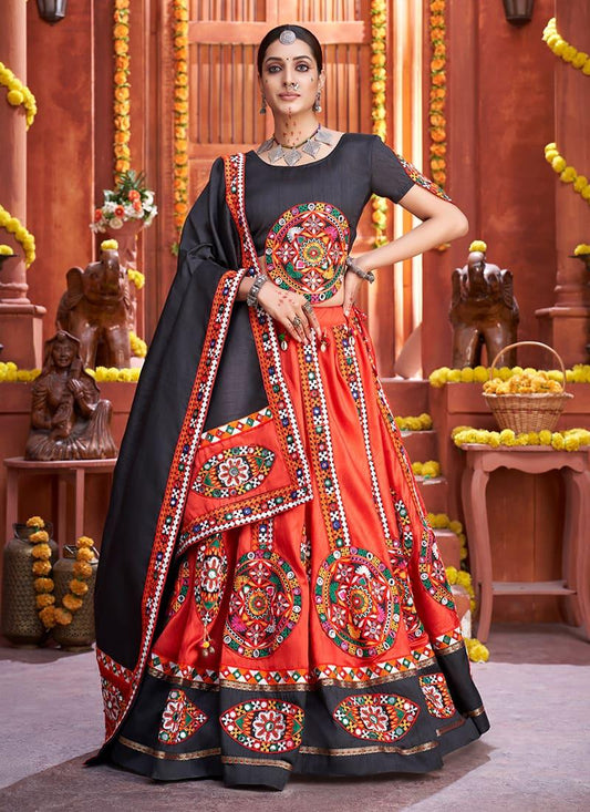 Art Silk Base Designer Red Chaniya Choli For Navratri