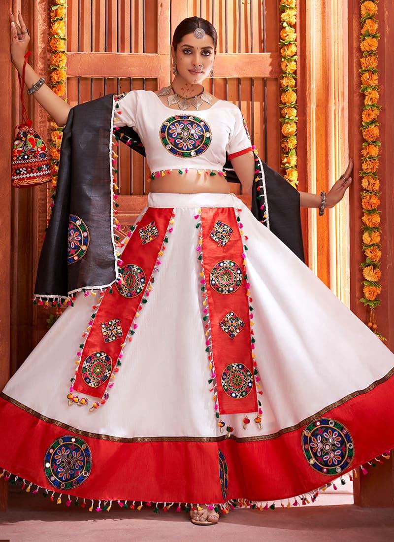 Art Silk Base Designer White Chaniya Choli For Navratri