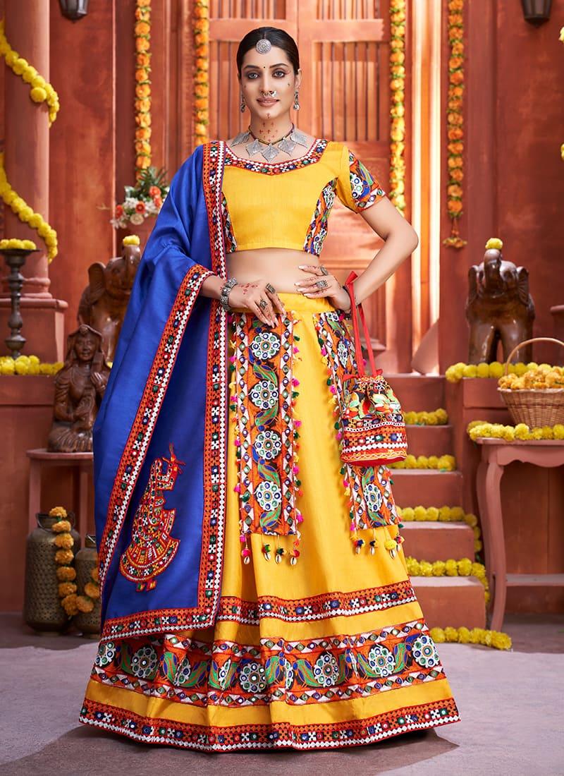 Art Silk Base Designer Yellow Chaniya Choli For Navratri