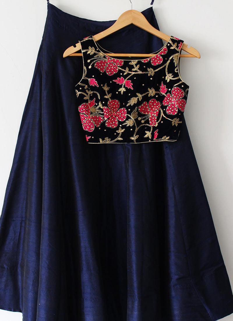 Art Silk Material Navy Blue Color Ethnic Wear Lehenga Choli