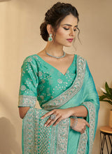 Festive Silk Zari Saree In Sea Green Color