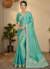 Festive Silk Zari Saree In Sea Green Color