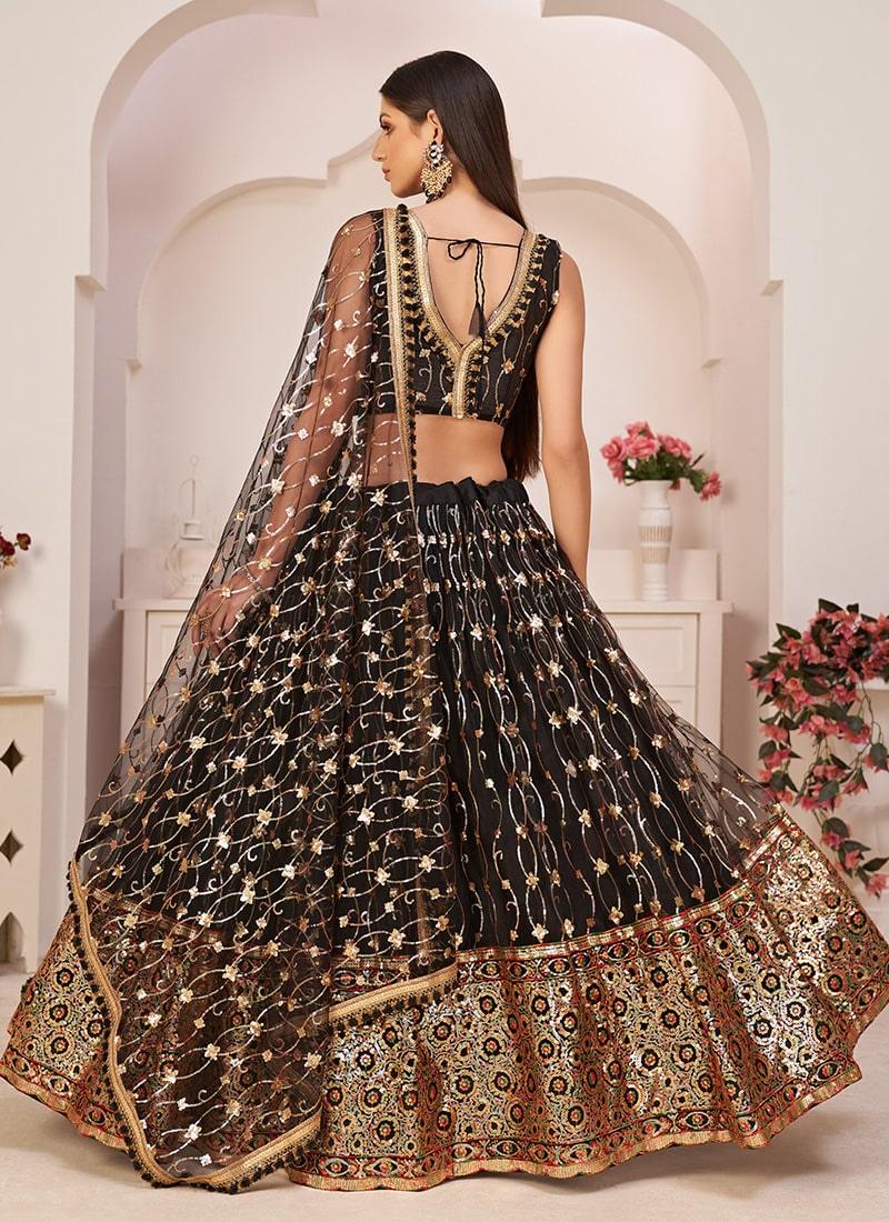 Attractive Look Black Color Soft Net Fabric Sequins Work Lehenga