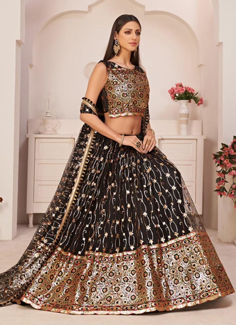 Attractive Look Black Color Soft Net Fabric Sequins Work Lehenga