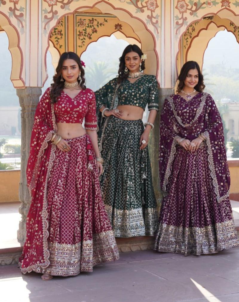 Attractive Pure Viscous Georgette Heavy Sequins Embroidered Lehenga Choli Set