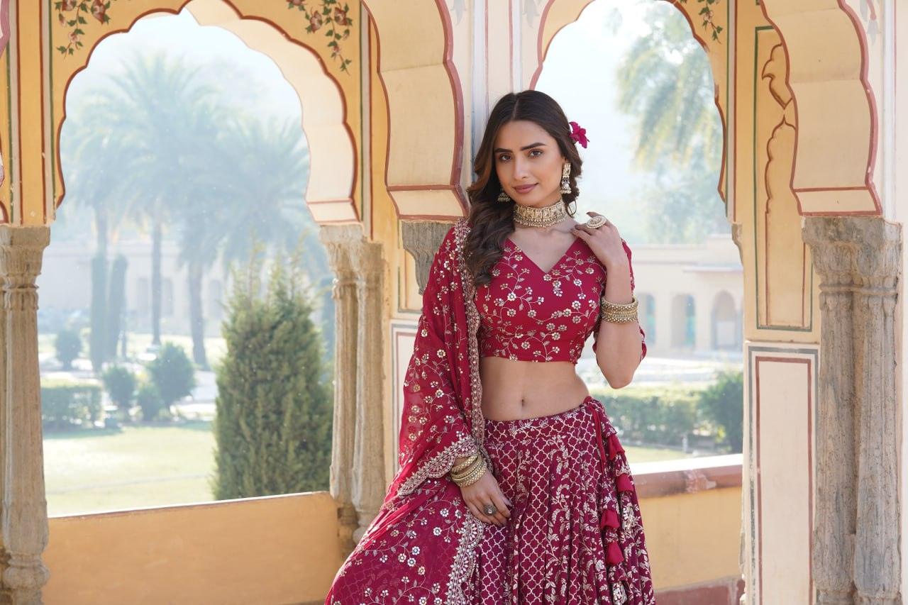 Attractive Pure Viscous Georgette Heavy Sequins Embroidered Lehenga Choli Set