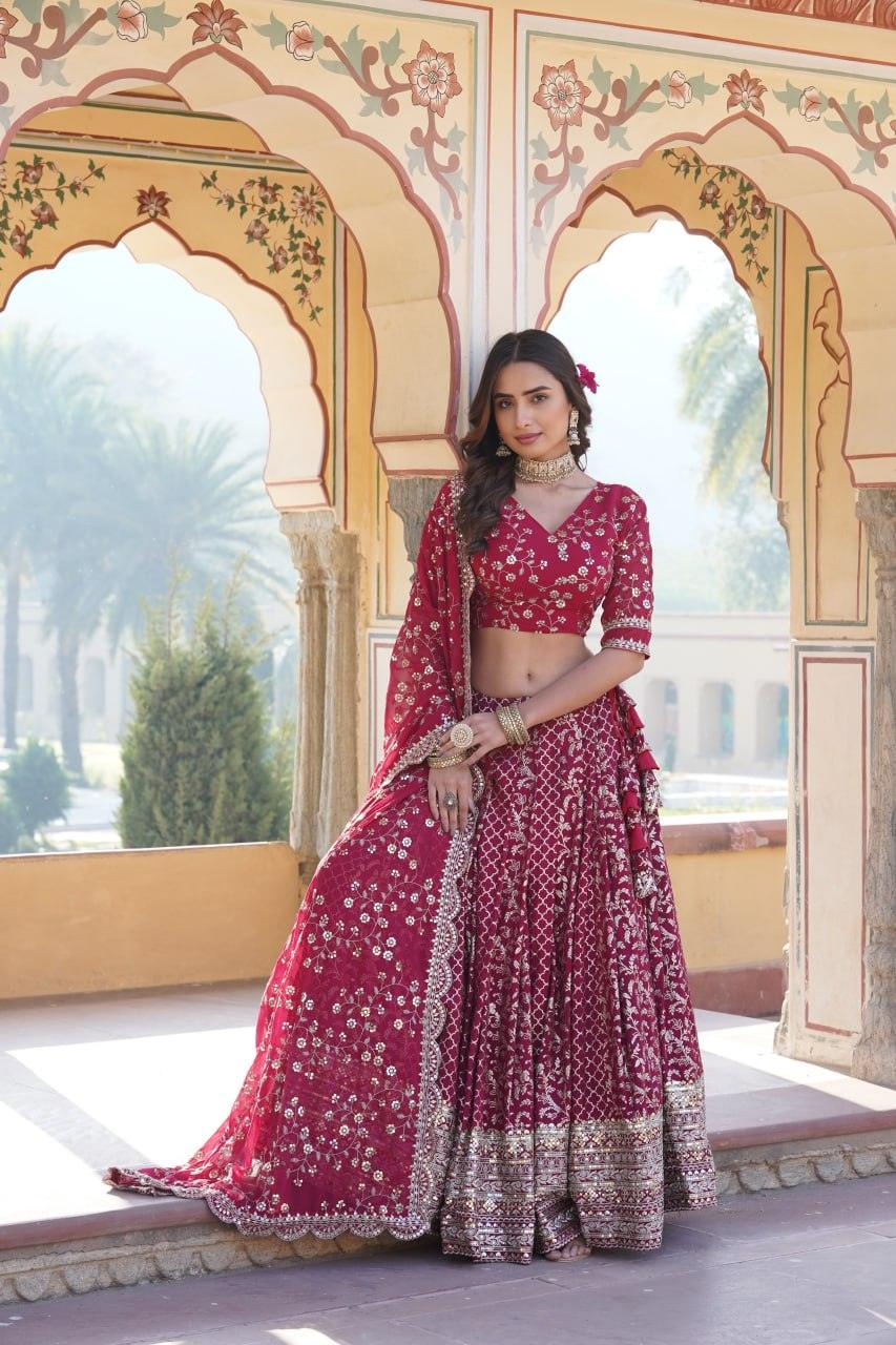 Attractive Pure Viscous Georgette Heavy Sequins Embroidered Lehenga Choli Set