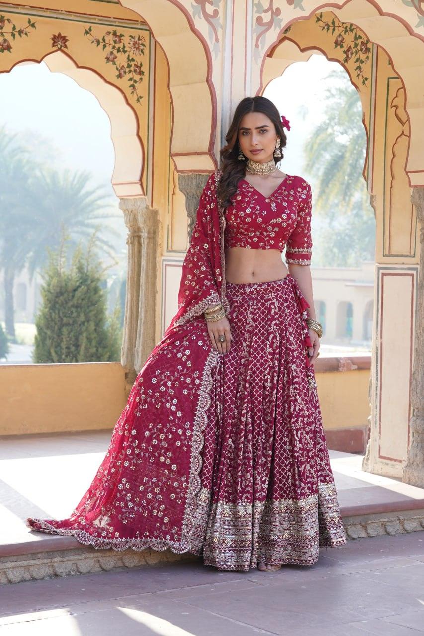 Attractive Pure Viscous Georgette Heavy Sequins Embroidered Lehenga Choli Set