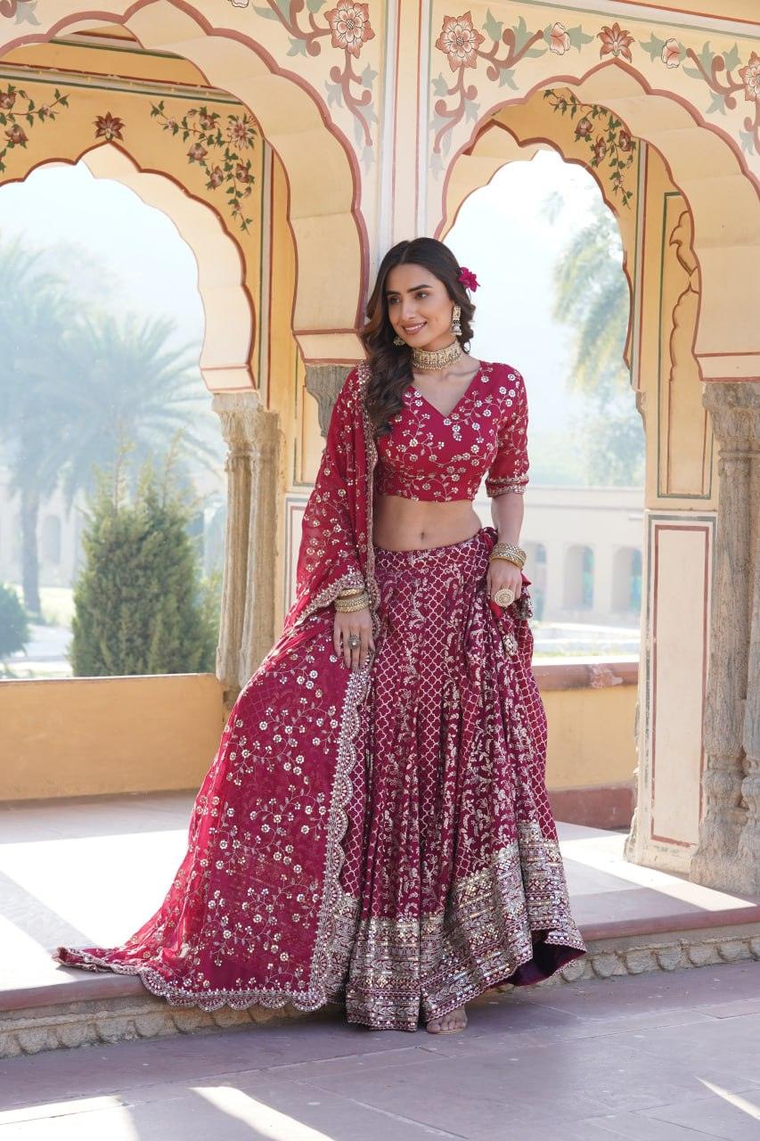 Attractive Pure Viscous Georgette Heavy Sequins Embroidered Lehenga Choli Set