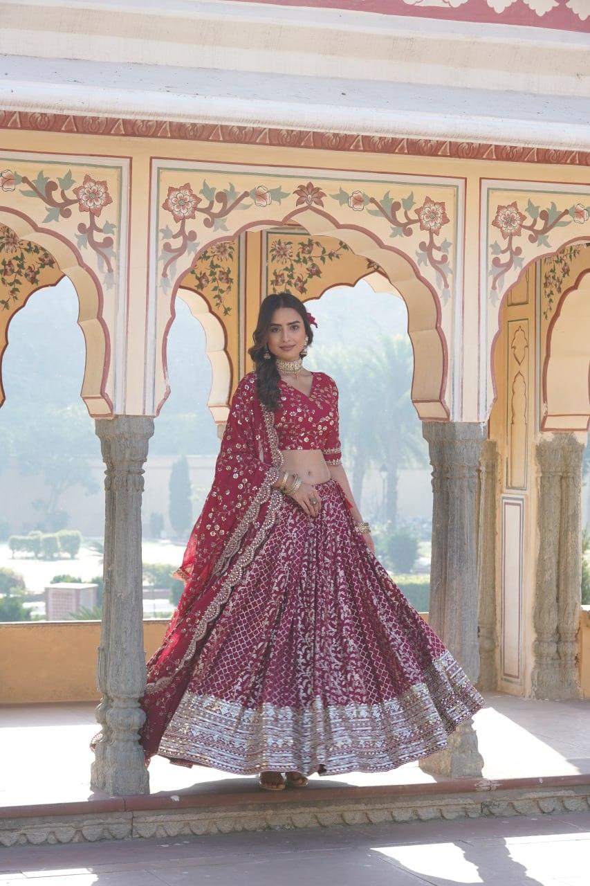 Attractive Pure Viscous Georgette Heavy Sequins Embroidered Lehenga Choli Set