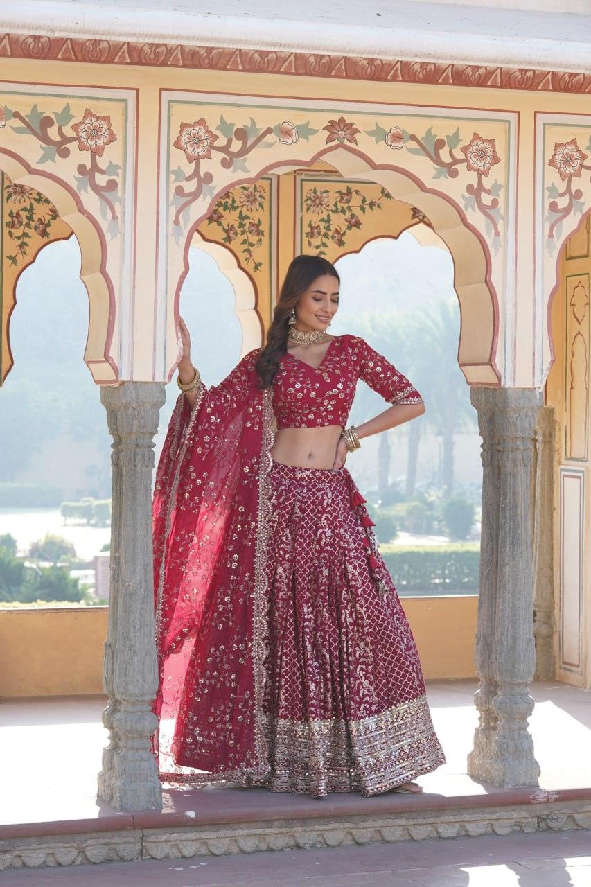 Attractive Pure Viscous Georgette Heavy Sequins Embroidered Lehenga Choli Set