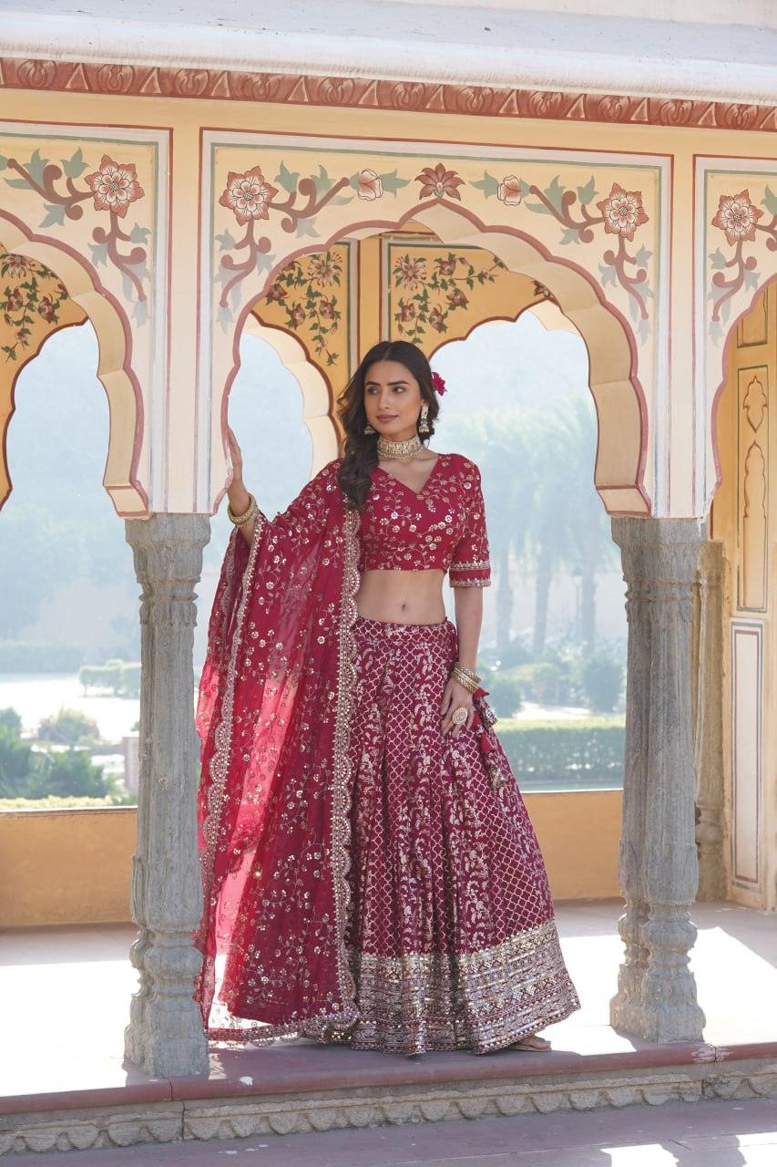 Attractive Pure Viscous Georgette Heavy Sequins Embroidered Lehenga Choli Set